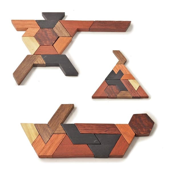 Hexagon Tangram Pussel Träpussel för Barn Vuxna Utmanande Pussel Trä Hjärnträningsspel Pussel (Typ B)