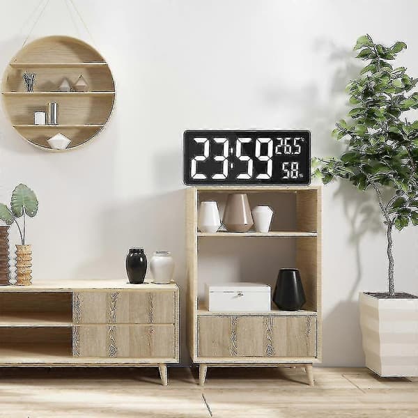 Digital Klocka Stor Display, Stor Digital Väggklocka Med Temperatur Och Luftfuktighet, Digital Väggklocka Med LED-siffror För Sovrum, Kontor white