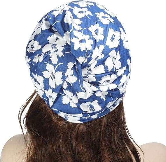 Dame Sommer Tynd Beanie Hat Blomstret Let Slouchy Hat, Blå