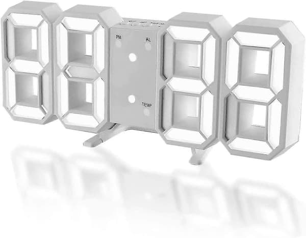 3D Digital Väckarklocka för Sovrum, LED Skrivbord USB Elektrisk Digital Väggklocka för Kontor Hem Vardagsrum (Vit)