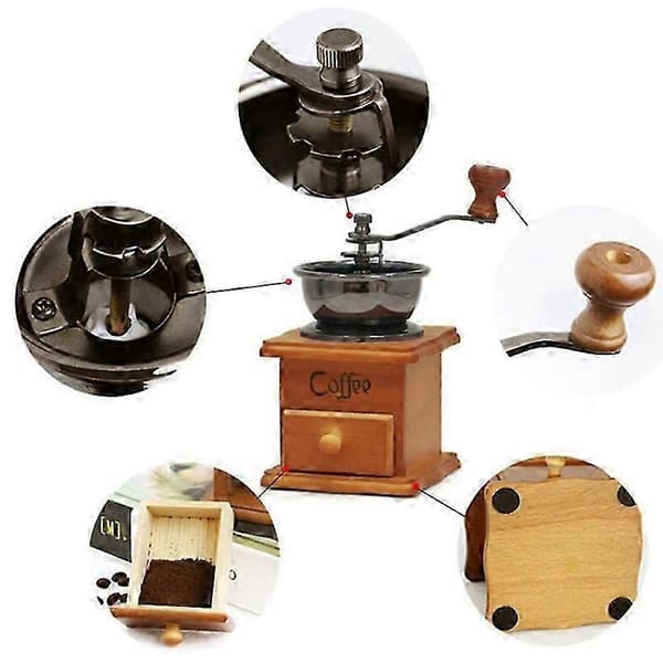 Retro Trälåda Handvevad Keramisk Hjärtformad Kvarn Handdriven Kaffebönskvarn Kaffe