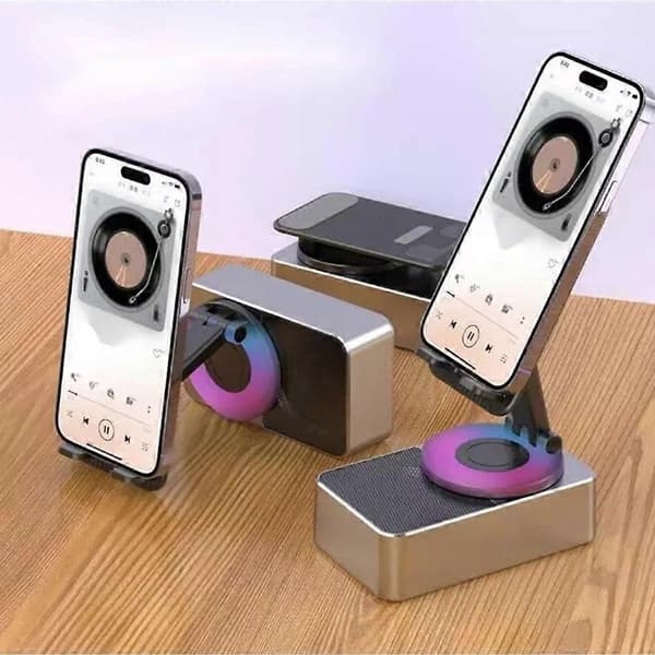 Sammenklappelig lyd-power telefonholder m/ Bluetooth-højttaler Black