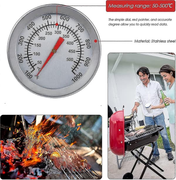 Grilltermometer, Ovntermometer i rustfrit stål Max 500c/1000f Analogt displaytermometer til ovn, pizzaovn, brændeovn