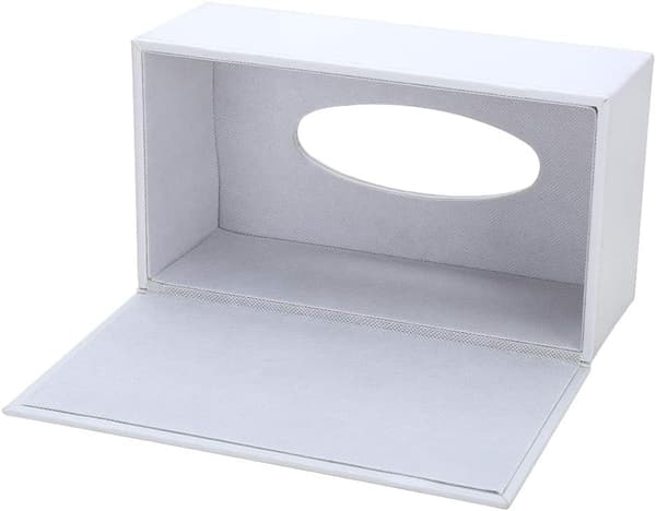 Rektangulær PU-skinn ansiktsserviettboks Serviettholder for hjemmekontor, bilinteriørdekorasjon Plain White