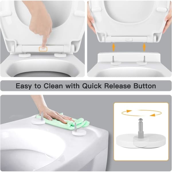 Blødtlukkende toiletsæde, Toiletsæde med quick release for nem topmontering O-form