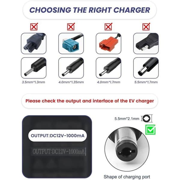 12V 1A Lader - 1.5m Kabel - 5.5mm Kontakt - For Barnas Elbil