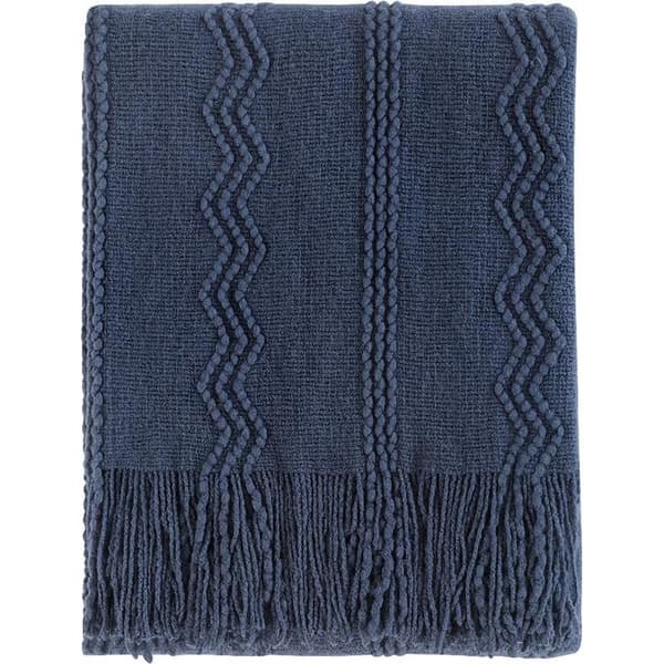 Strikket teppe, diamantmønster, solid sofateppe, strikket teppe, marineblått, 127 x 172 cm
