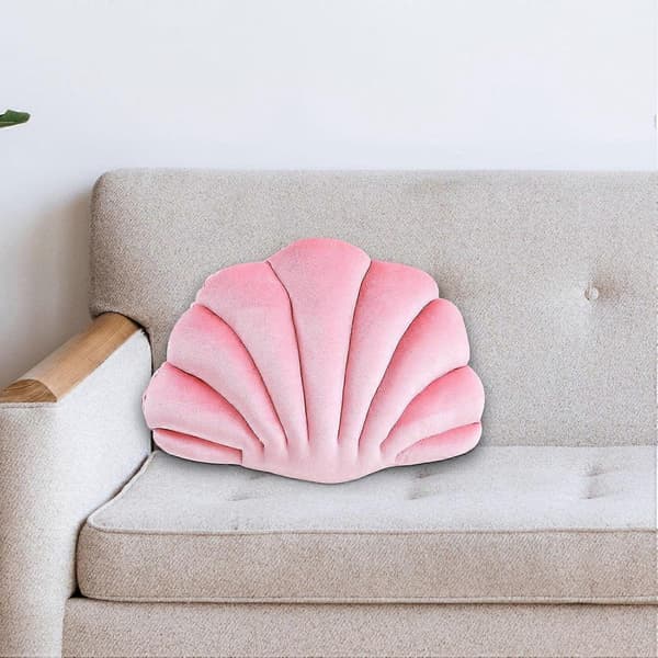 Skjellputer Muslingpute Gulvpute Multifunksjonell pyntepute for sofa seng slitesterk, rosa