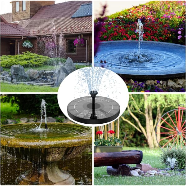 Solcellsdriven fontän 2,5W med solpanel, solcellsdriven dammpump med 6 fontänmunstycken, flytande solcellsdriven fontänpump för trädgård