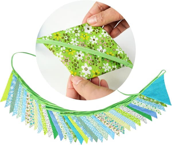 36 STK Blå Stoffvimpelbanner, 10M Dobbeltsidig Bomullsvimpel, Trekantflaggkrans, Blomstervimpel for Bryllupsbursdagsfester Green