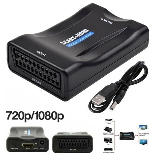 SCART til HDMI-adapter 1080P HD Video Audio Upscaling Converter Sort Sort-FS3- Sort Sort