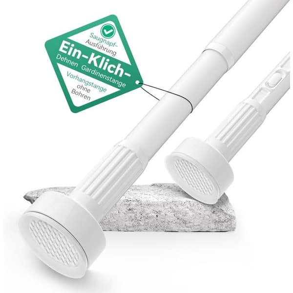 Udtrækkelig gardinstang - 1 stk. - Stål og hvid plast - Borefri installation - Badeværelse