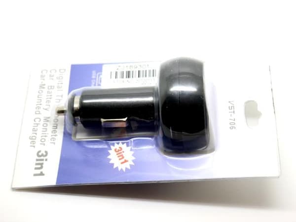 Voltmeter Temp + USB 5v oplader 4-30v DC bil båd autocamper campingvogn Sort
