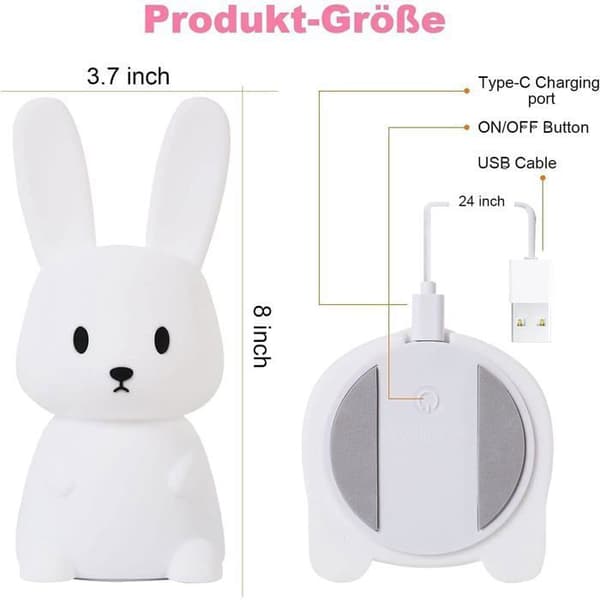Babykanin Natlampe med 7 Lysskift, Trykstyring, USB Genopladelig, Timerfunktion