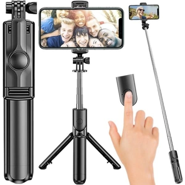 Bluetooth Selfie Stick – Uttrekkbart Tripodstativ, Trådløs Fjernkontroll, Kompatibel med iPhone og Android