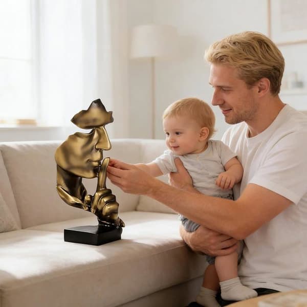 Minimalistisk skulptur \"Stillhet er gull\" Moderne abstrakt harpiksstatue kunstdekor stue kontor original gave