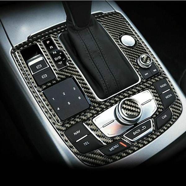 Kulfiber interiør gearskifteknap panel mærkat dækselsæt til Audi-A6 2012 2013 2014 2015 2016 2017 2018 venstrestyret