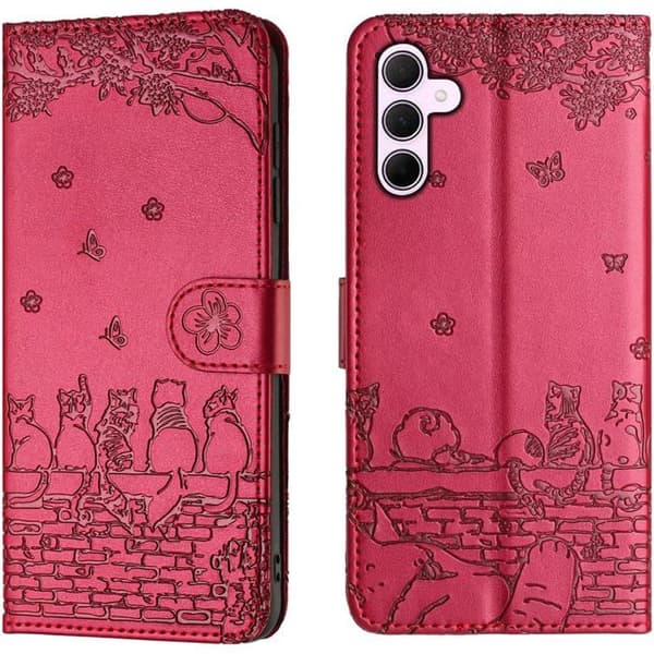 Samsung Galaxy A17 A26 A16 Plånboksfodral - Rött PU-läder - Integrerat stativ
