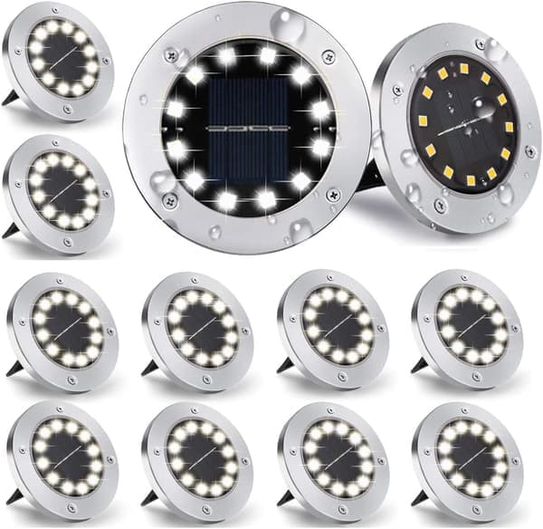 Hvidt lys sæt med 12 udendørs solcellelamper, 12 LED, 800mAh, med