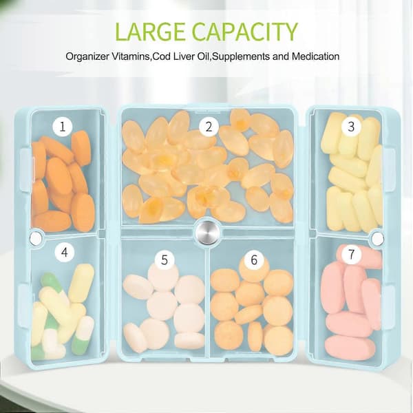 7-dages pilleæske-organisator, medicinopbevaringsboks, [foldbart design][stor kapacitet] bærbare pilleæsker til vitaminer