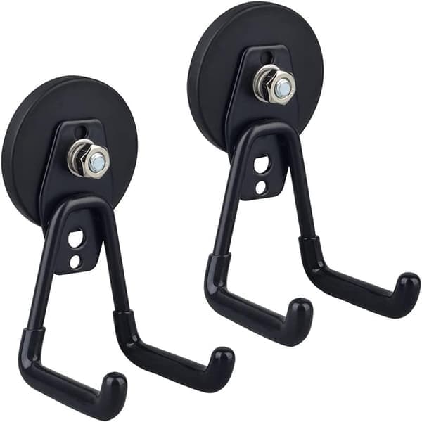 Svart - Magnetiska Garagekrokar, 2-pack, Magnetiska Förvaringsverktygshållare