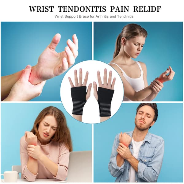 Elastisk håndledsstøtte, 2 stk. håndledsbeskyttere med rem, justerbar håndledskompression lindrer håndledssmerter og tendinitis (15 cm)