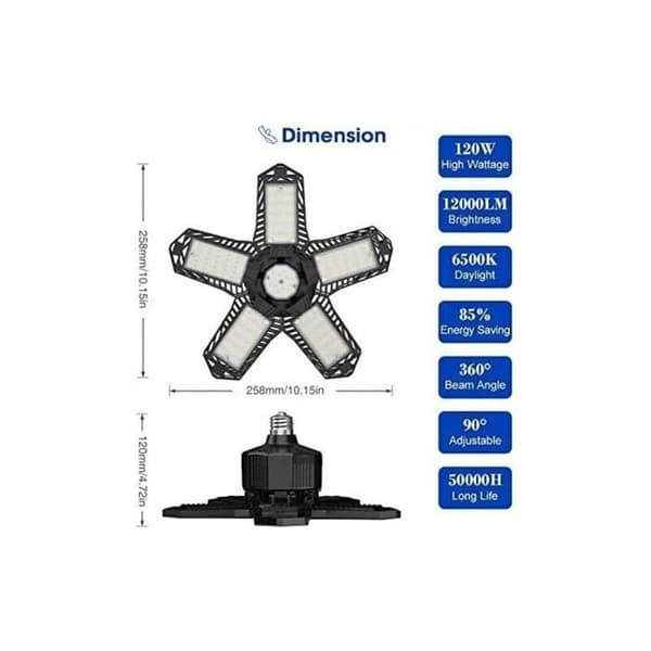 Garage LED parti på udsalg - 120W - 12000lm - Værkstedslampe - Deformerbare loftslamper - E26/E27 paneler - 1 lampe