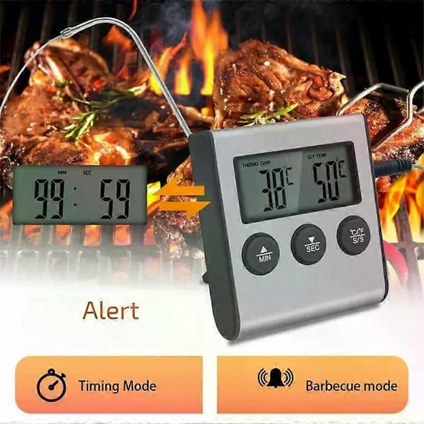 Digital kökstermometer Kött Mat Temperatur för Ugn BBQ Grill Timerfunktion med Sond Värmemätare för Matlagning A2