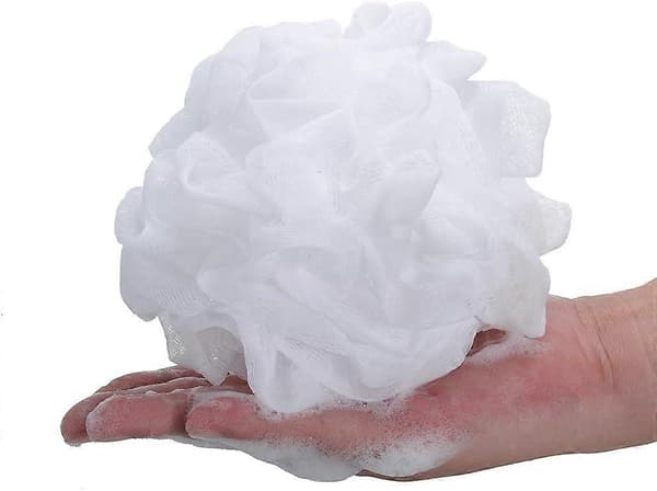 Bade- og dusjsvamp, loofah, hvit nettingpuff, dusjpuff, pakke med 6