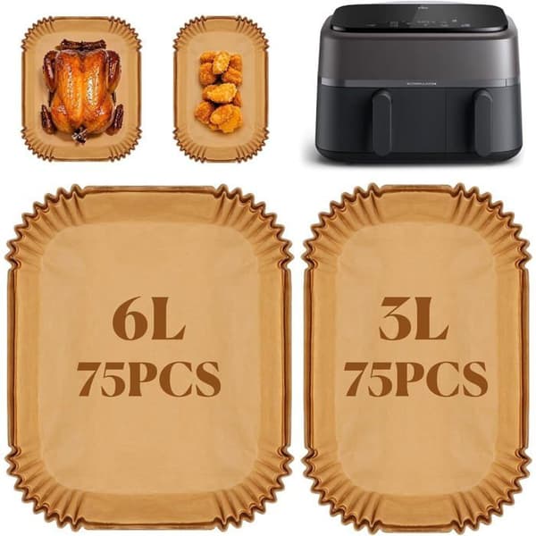 Bagepapir - 150 Stykker - Pergamentpapir - Non-Stick - Dobbelt Kurv Airfryer - 25x24cm