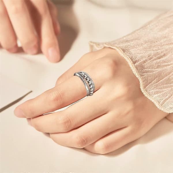 Angstring til kvinder, sterling sølv fidget ring, justerbare perleringe angstringe, stressaflastende spinnerringe til mænd kvinder