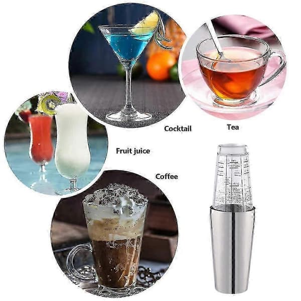 Cocktailshaker i rustfrit stål 700 ml krus + 400 ml glas fødevaresikker