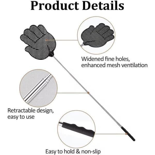 Teleskopisk fluefanger - 1 enhet - Solid plast - Håndtaket kan forlenges opp til 76 cm - Int