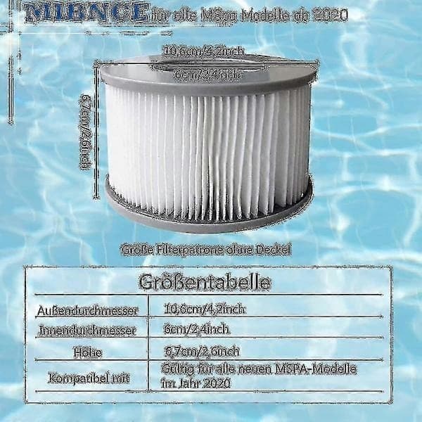 Pakke med 8 udskiftningsfilterpatroner til Mspa oppustelig pool, Ruikalucky jacuzzi