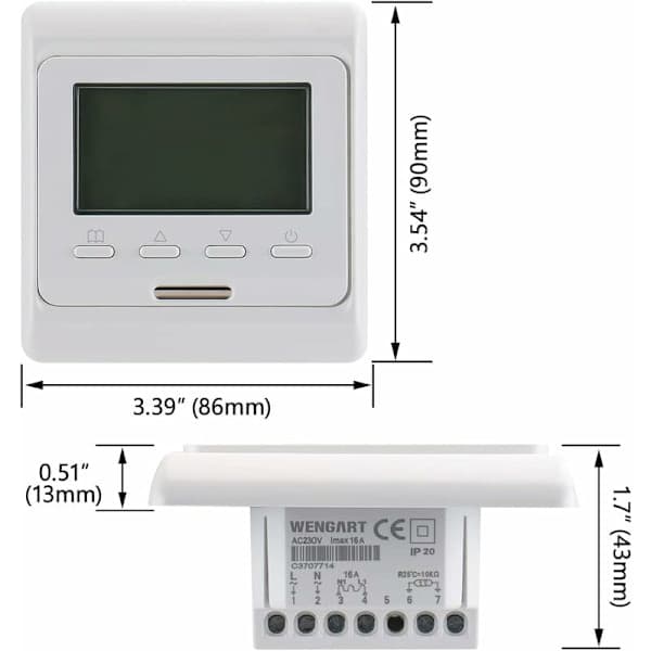 Wg806 Programmerbar Veckotimer med Digital Display, AC230V 16A Lämplig för Elektrisk Golvvärme med 3M Probsensor Vit