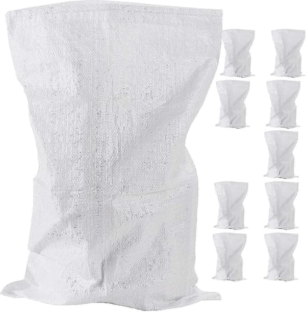 10-pack vävda skräpväskor - Slitstark polypropenkonstruktion - Starka vita väskor - Jumbo industriella förvaringsväskor - 45 x 77 cm