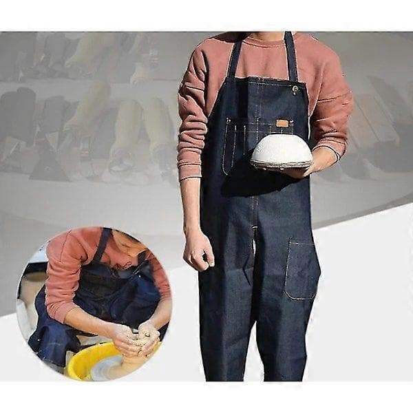 Keramisk denimforkle Bærbart lomme-denim ermeløst antifouling delt ben arbeidsforkle