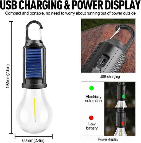Solarteltlys USB Genopladelig LED Campinglanterne Udendørs A