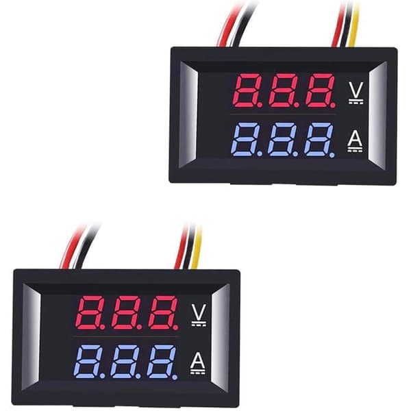2 Digitale Voltmeter Amperemeter DC 100V 10A Rød Blå LED-skjerm Spenningsstrømmåler for batterier