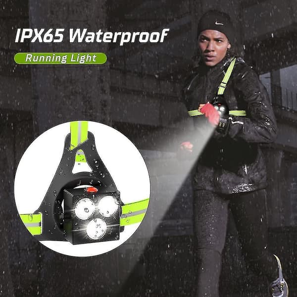 Løpelys, USB oppladbart LED-løpelys, 120 justerbart brystlys, 500 lumen, løpelys med refleksstriper for jogging, turgåing