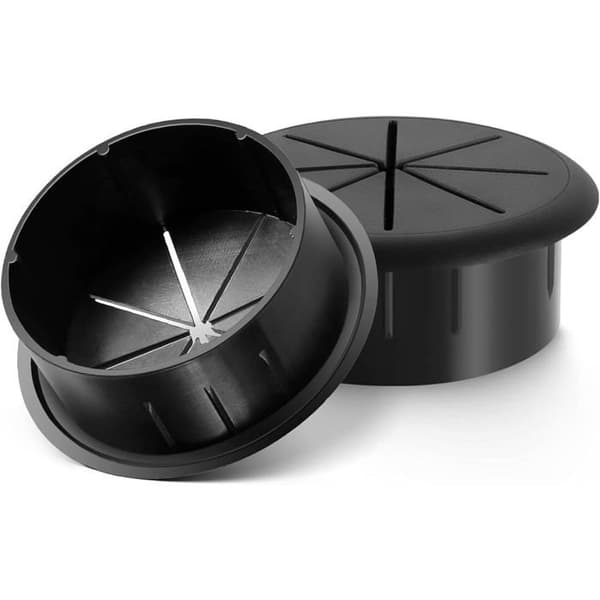 Set med 4 60 mm skrivbordsgenomföringar - Svart polypropen - Flexibel kabelhantering - För hem och kontor