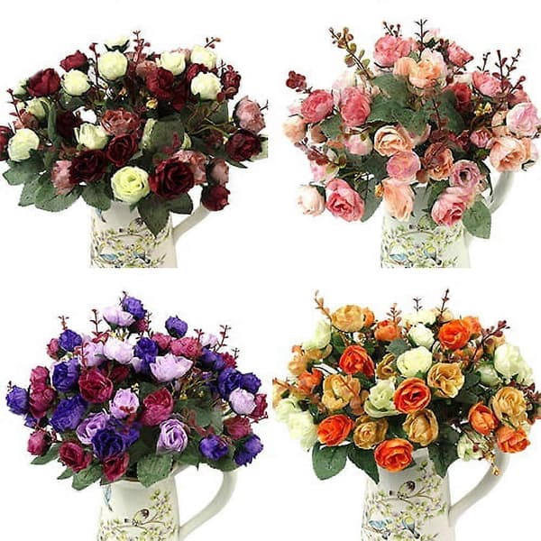 1 bukett 21 hode kunstig rose silke blomst blad hjem fest bryllup dekor
