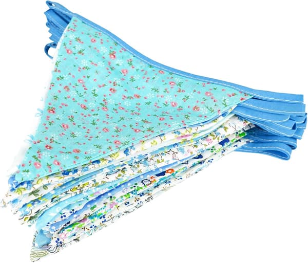 36 STK Blå Stoffvimpelbanner, 10M Dobbeltsidig Bomullsvimpel, Trekantflaggkrans, Blomstervimpel for Bryllupsbursdagsfester Blue
