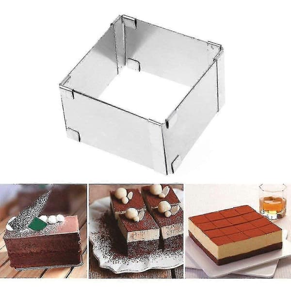 Kakeform i rustfritt stål, firkantet kake mousse formringkutter, justerbar fra 10 cm til 18 cm