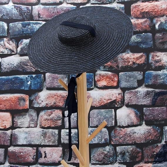 Kvinner Damer Vintage Stråbåthatt Flat Topp Bred Brem Floppy Derby Stråhatt Strand Solhatter, 801C