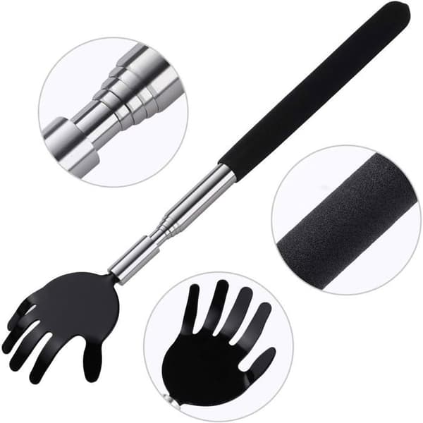 Ryggkløer - 2 deler - Rustfritt stål - Teleskopisk 20cm til 68cm - Svamphåndtak - Rygg og hode