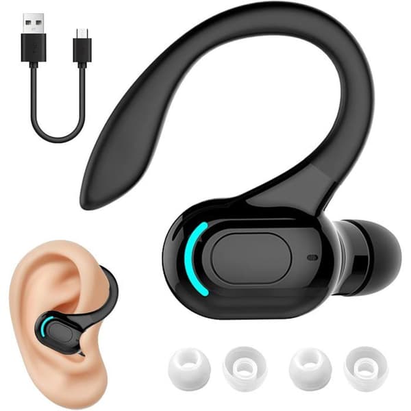 Mono Bluetooth Headset - 1 Stykke - Ørekrog Design - 20-Timers Batterilevetid - Sport og Arbejde - Sort