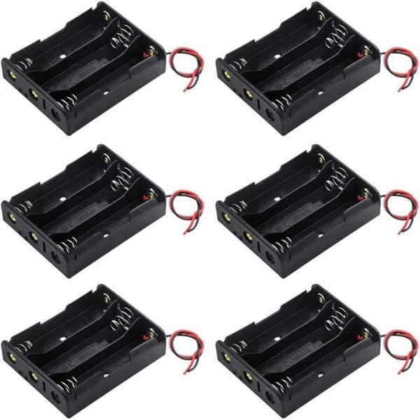 Pakke med 6 stk. 18650 3,7V batteriholdere, plastopbevaringsboks med ledning (3 pladser)