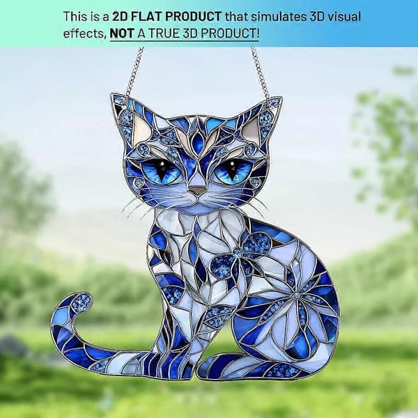 Blå og hvid kat solfanger ornament, akryl kat solfanger haveindretning