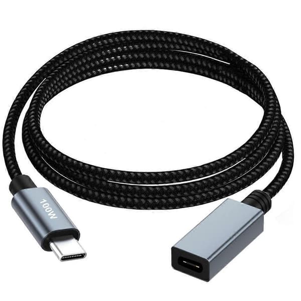 Nylonflettet USB C han til hun forlængerledning 100W strømforsyning 480Mbps 30cm